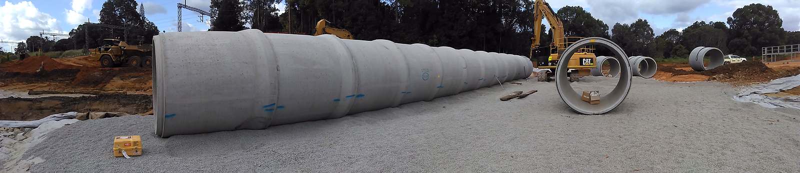 Large diameter RCPs, bedding prepared ready to lay